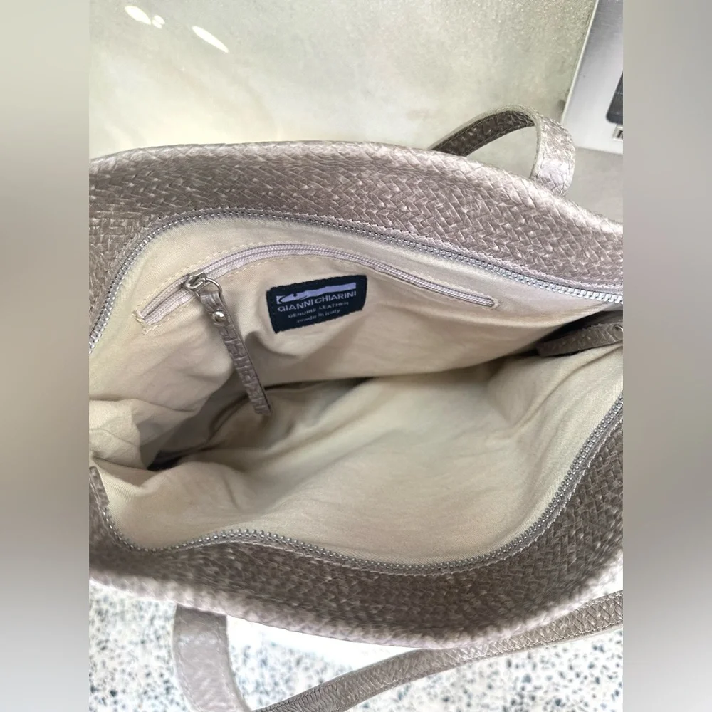 Gianni Chiarini Woven Chevron Leather Tote Bag with Zipper - Made in Italy - Picture 8 of 9